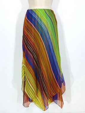 Dana Buchman Silk Chiffon Skirt Sz 10 Flowy Stripes Handkerchief Hem Boho Whimsy
